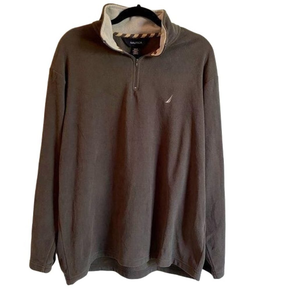 Nautica Grey Pullover Sweatshirt with 1/4 Zip Mens Large